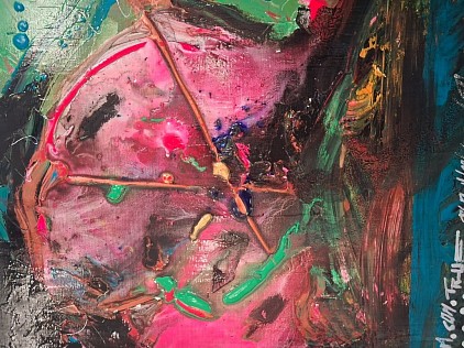 Peinture recente acrylique + vernis satin ( image zoomee)